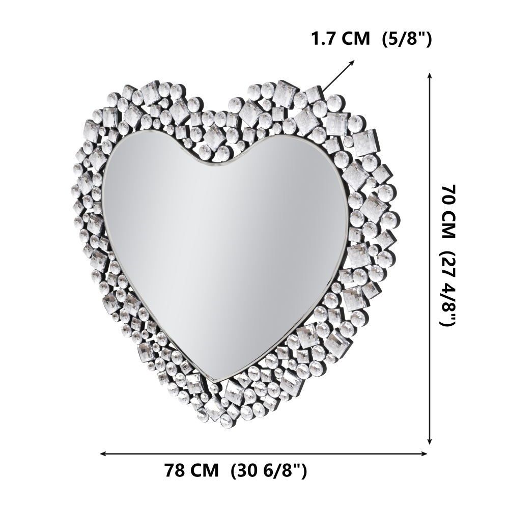 Crystal Accent Heart Wall Mirror 30.7 in. W X 0.67 in. D X 27.56 in. H