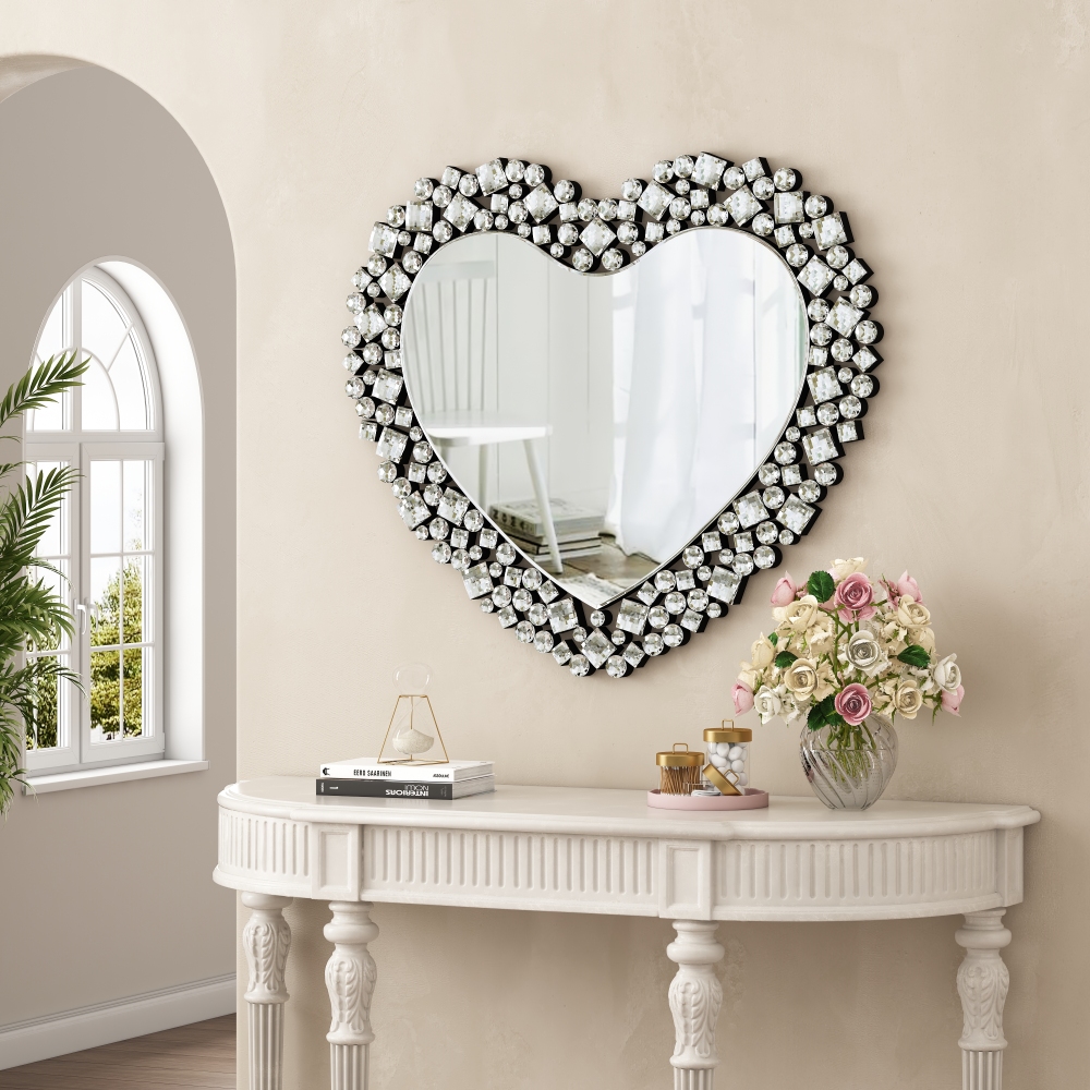 Crystal Accent Heart Wall Mirror 30.7 in. W X 0.67 in. D X 27.56 in. H