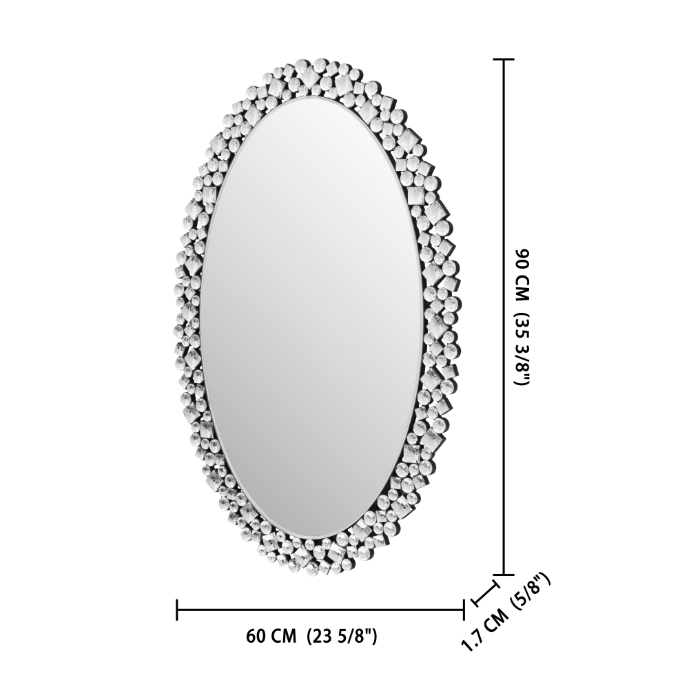 Oval Wall Mirrors Decorative, 23.6x35.4 Ornate Accent Mirror Crystal Frameless Mirror