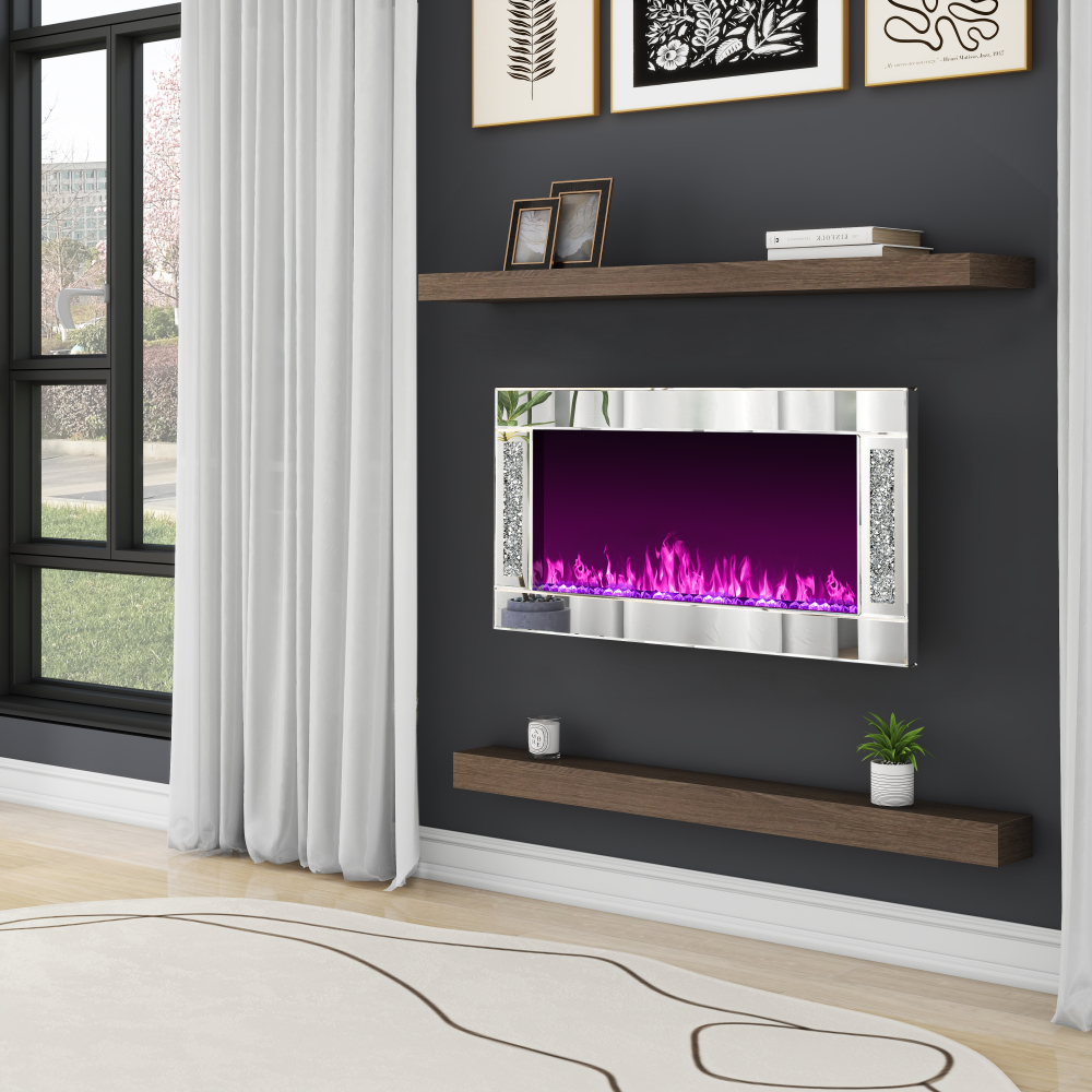 Shellenbarger Modern Electric Fireplace with Crushed Diamond Inlay
