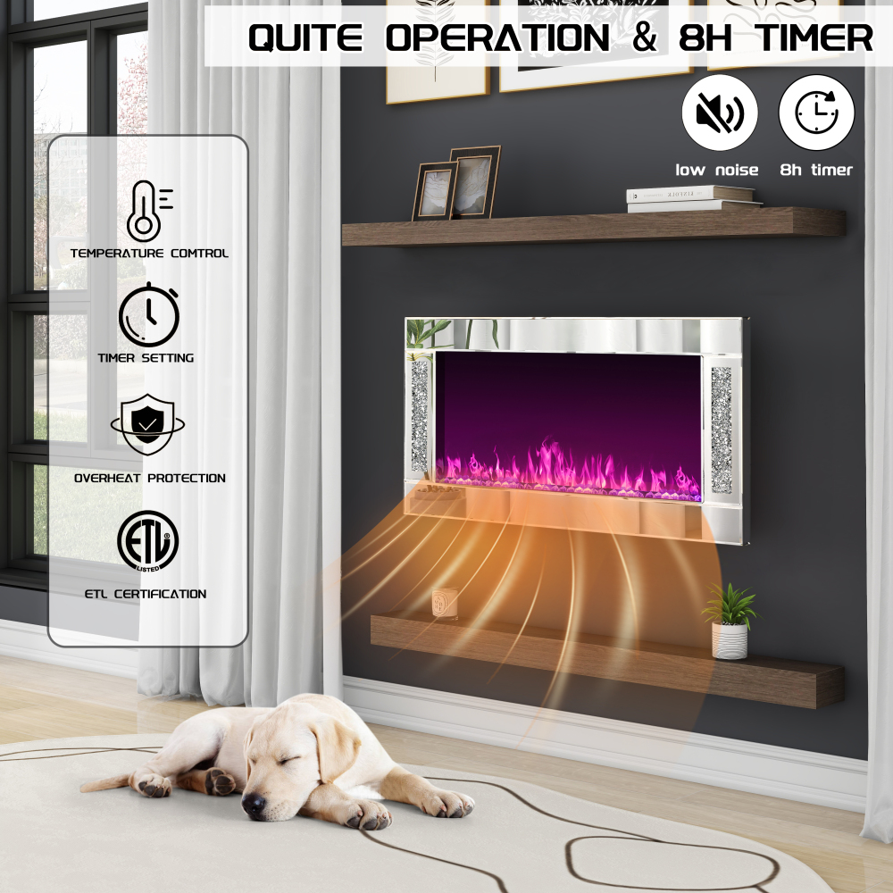 Shellenbarger Modern Electric Fireplace with Crushed Diamond Inlay