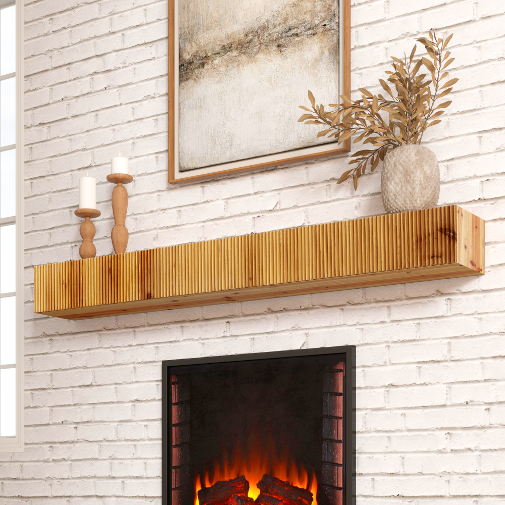 Fireplace Mantel, 60" Wood Fluted Floating Mantel Shelf for Over Fireplace or Under TV