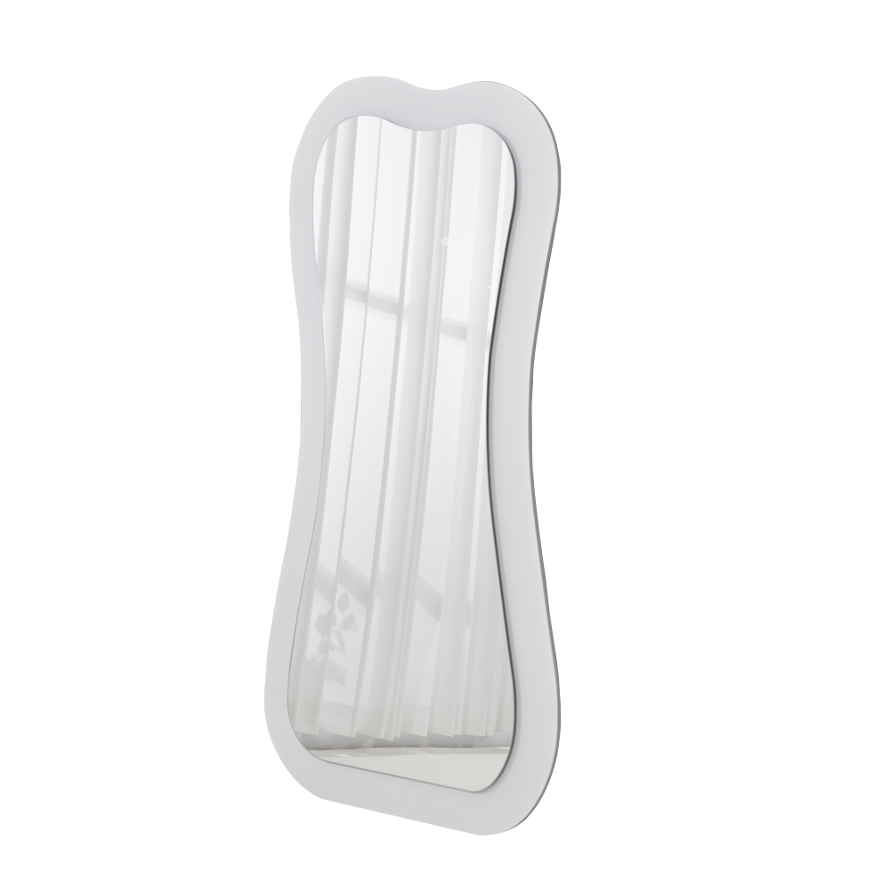 Modern Creative White Wood Floor Mirror with LED Home Furniture Livingroom Bedroom Decorative Art Makeup Dressing Mirror