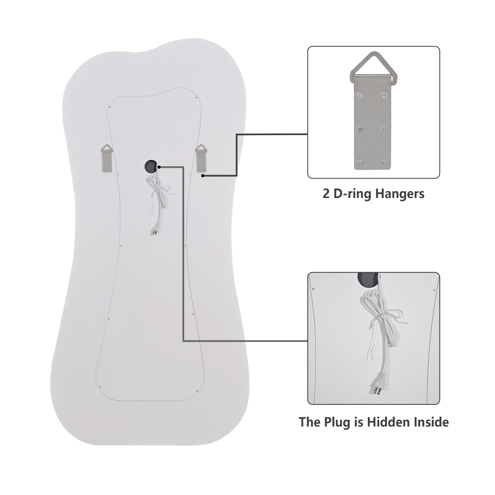 Modern Creative White Wood Floor Mirror with LED Home Furniture Livingroom Bedroom Decorative Art Makeup Dressing Mirror