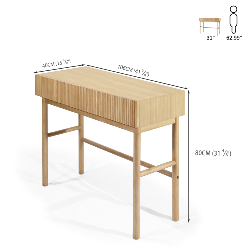 41.7" Console Table for Entryway, Sofa Table with 2 Drawers, Solid Wood Legs, White Oak Finish Hallway Table