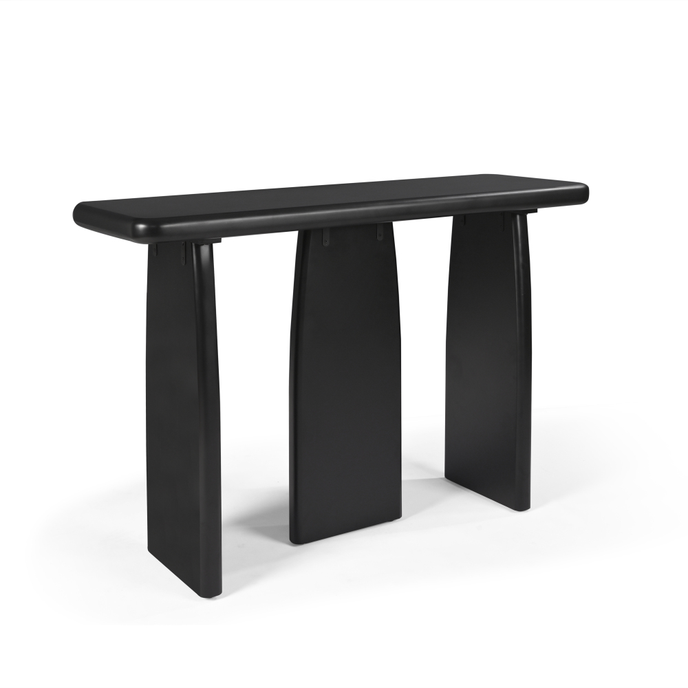 47.24" Black Modern Console Table with 3 Legs, Natural Wood Grain Entryway Table, Sofa Table for Living Room