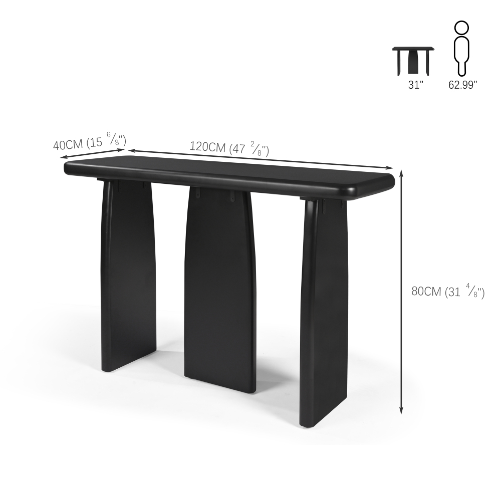 47.24" Black Modern Console Table with 3 Legs, Natural Wood Grain Entryway Table, Sofa Table for Living Room