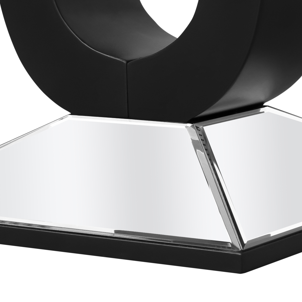 SHYFOY Modern Mirrored Side Table with Black Wood Base
