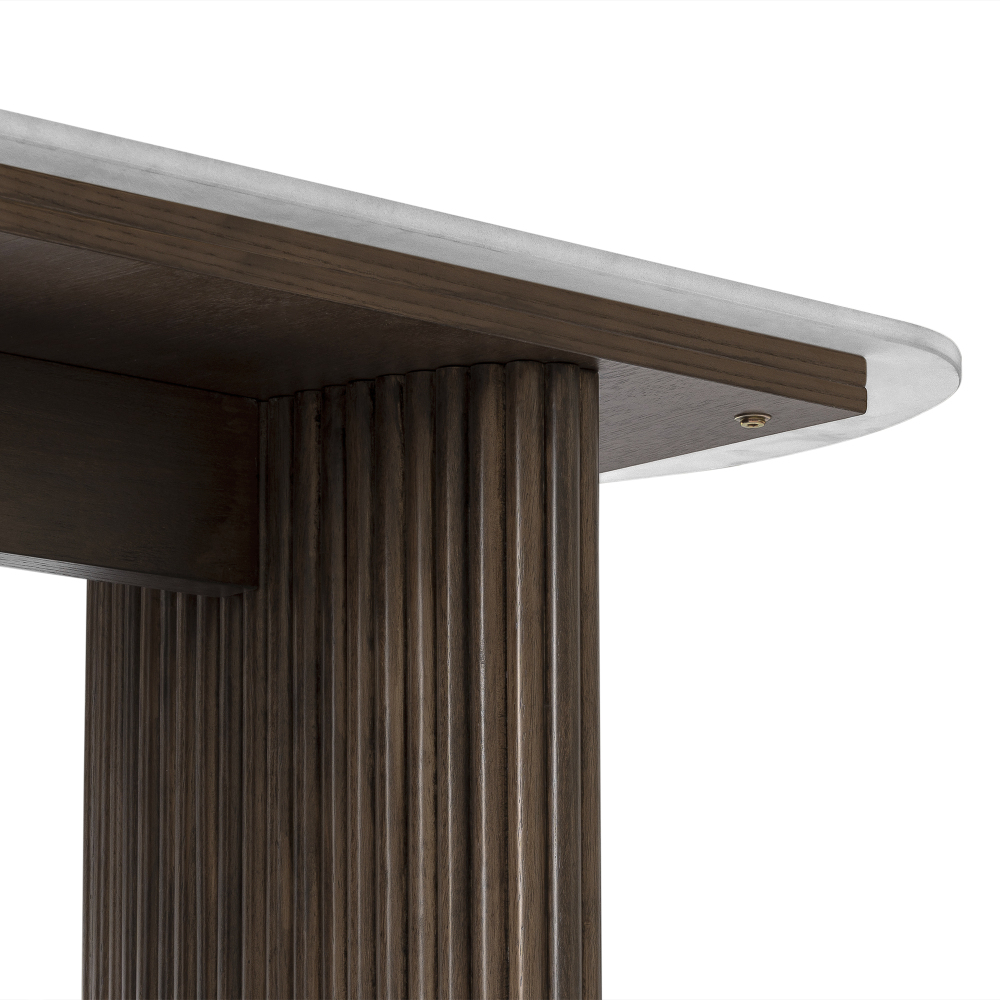 47.24" Walnut Console Table with Sintered Stone Top, Fluted Solid Wood Base Sofa Table