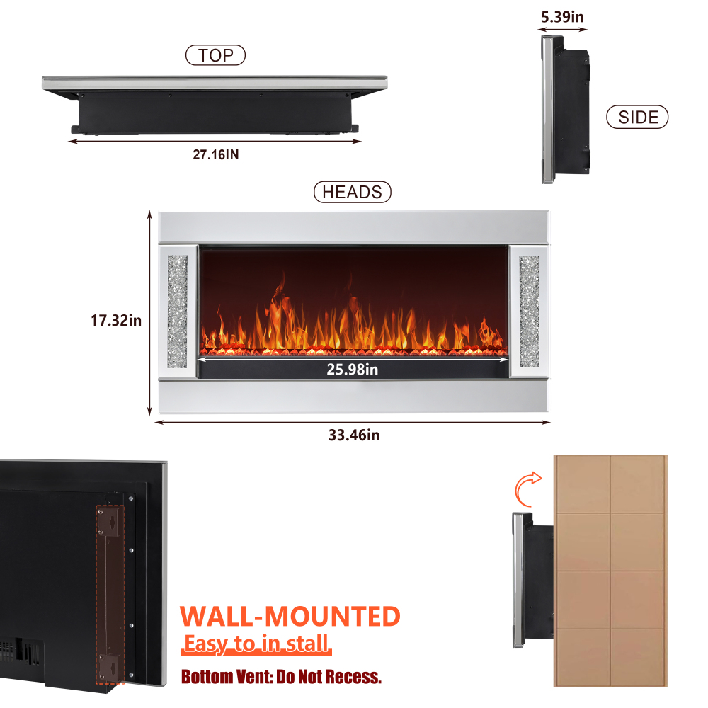 Shellenbarger Modern Electric Fireplace with Crushed Diamond Inlay