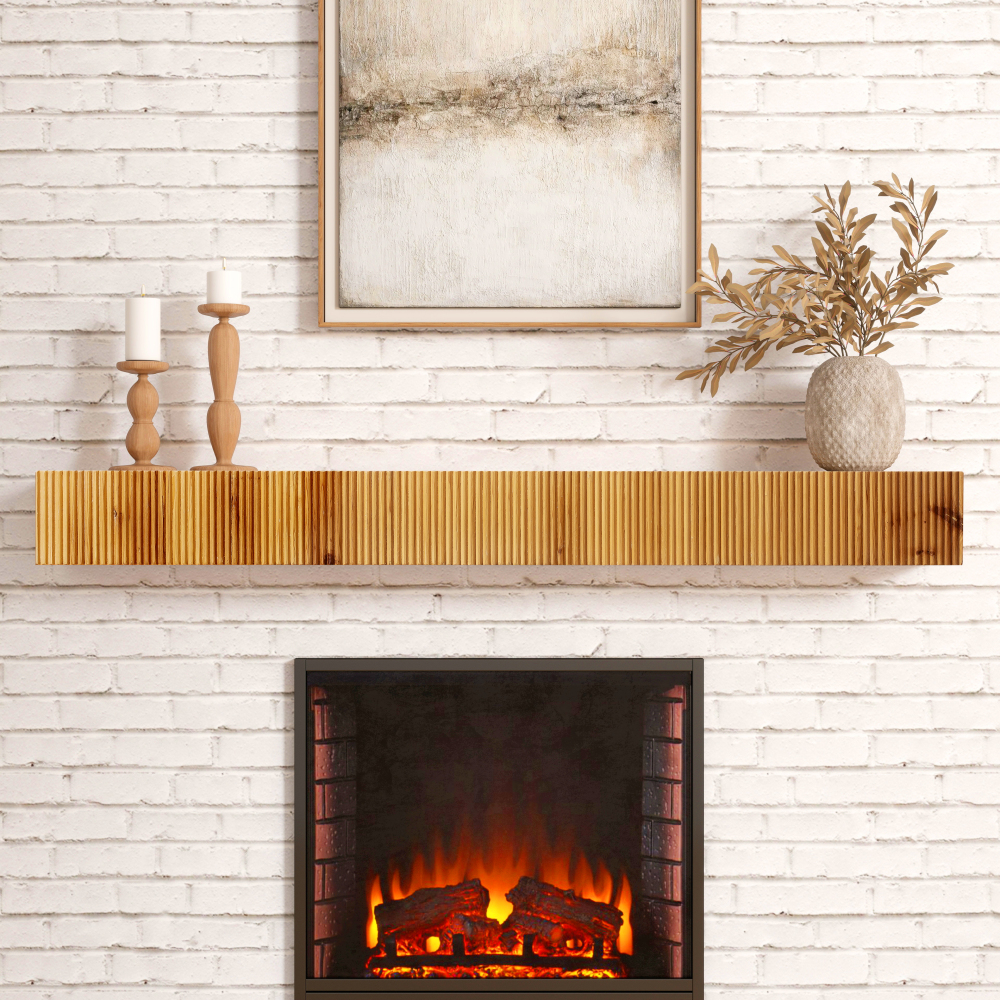 Fireplace Mantel, 60" Wood Fluted Floating Mantel Shelf for Over Fireplace or Under TV