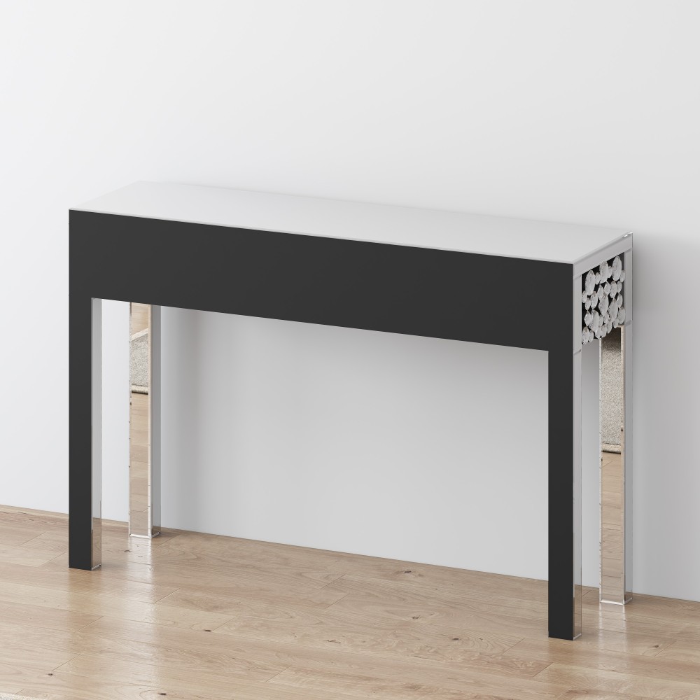 Glam Mirrored Entryway Table Console Table with Crystal Frame