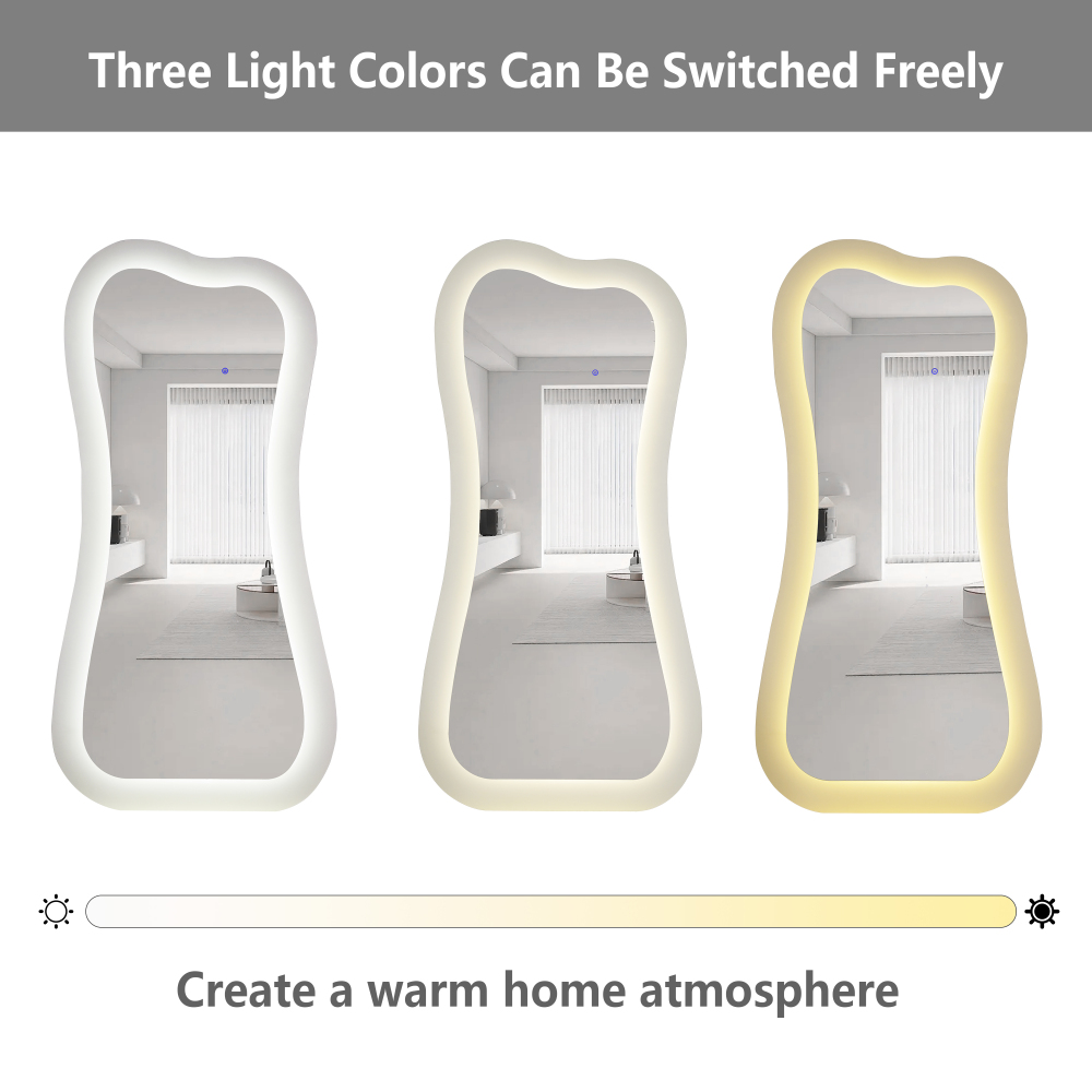 Modern Creative White Wood Floor Mirror with LED Home Furniture Livingroom Bedroom Decorative Art Makeup Dressing Mirror