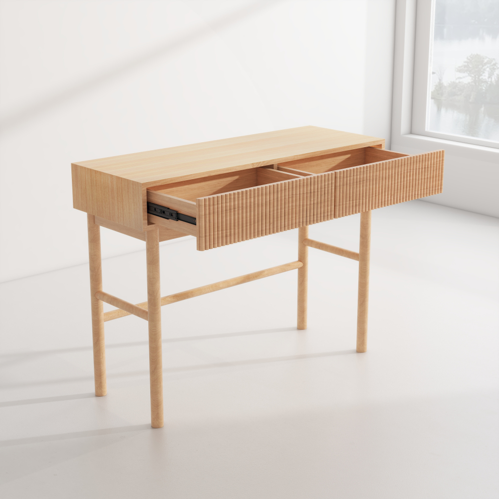 41.7" Console Table for Entryway, Sofa Table with 2 Drawers, Solid Wood Legs, White Oak Finish Hallway Table