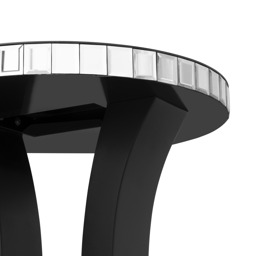 SHYFOY Modern Mirrored Side Table with Black Wood Base