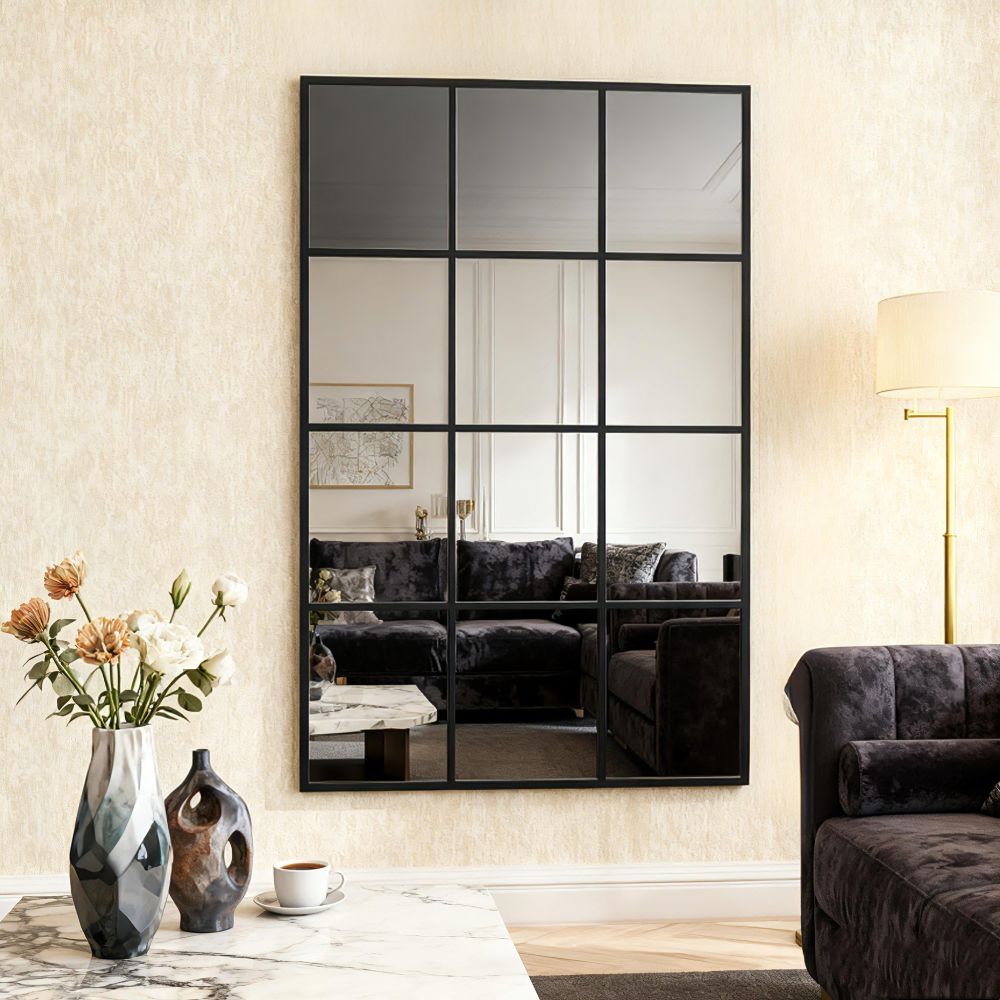 SHYFOY Antique Black Wall Mirror Metal Frame Accent Mirror - 35.44"×23.63"