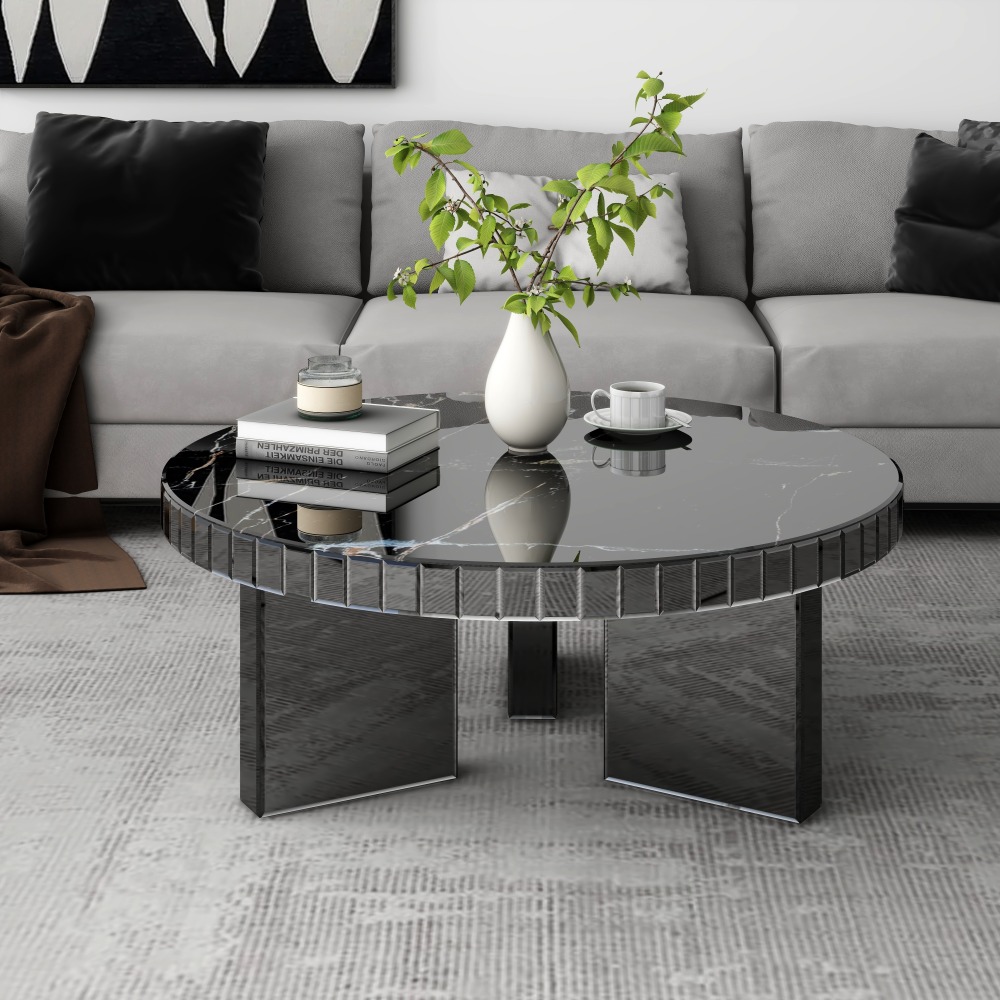 Black Mirrored Coffee Table with Marble Pattern  /SF-CF426