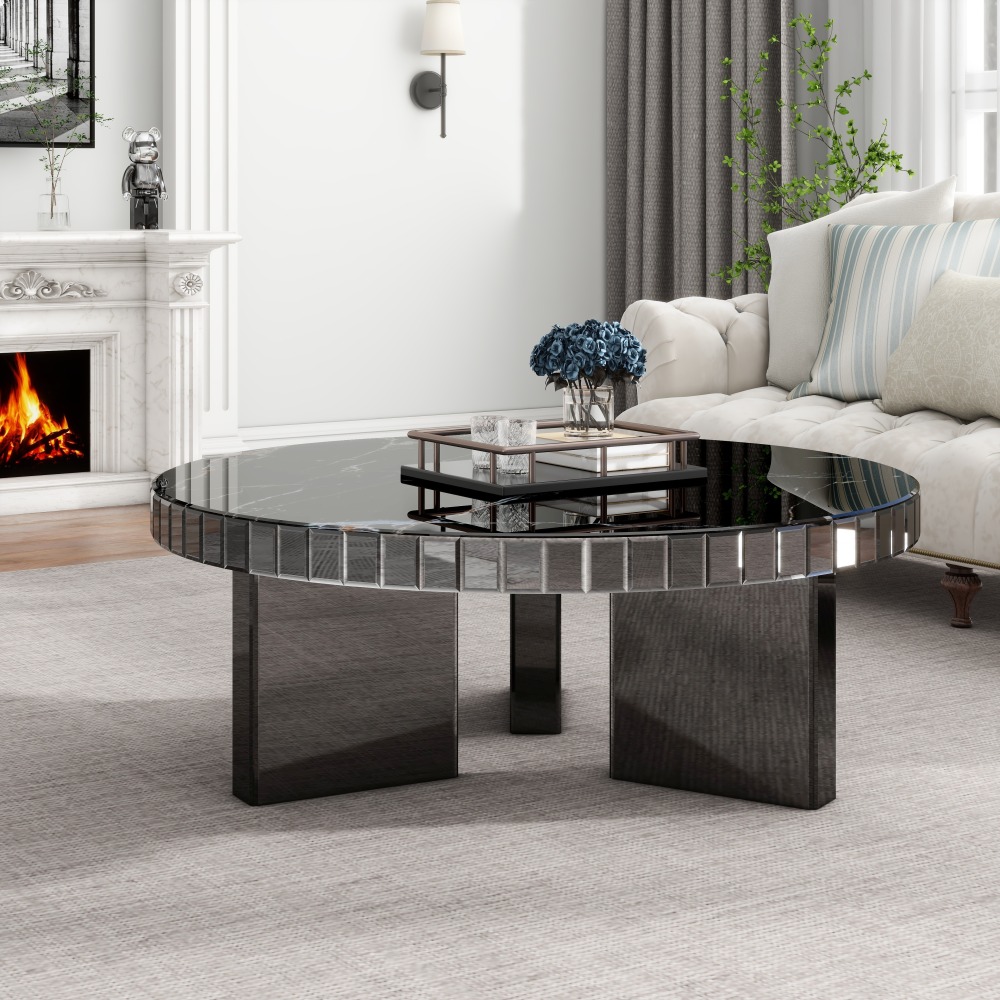 Black Mirrored Coffee Table with Marble Pattern  /SF-CF426