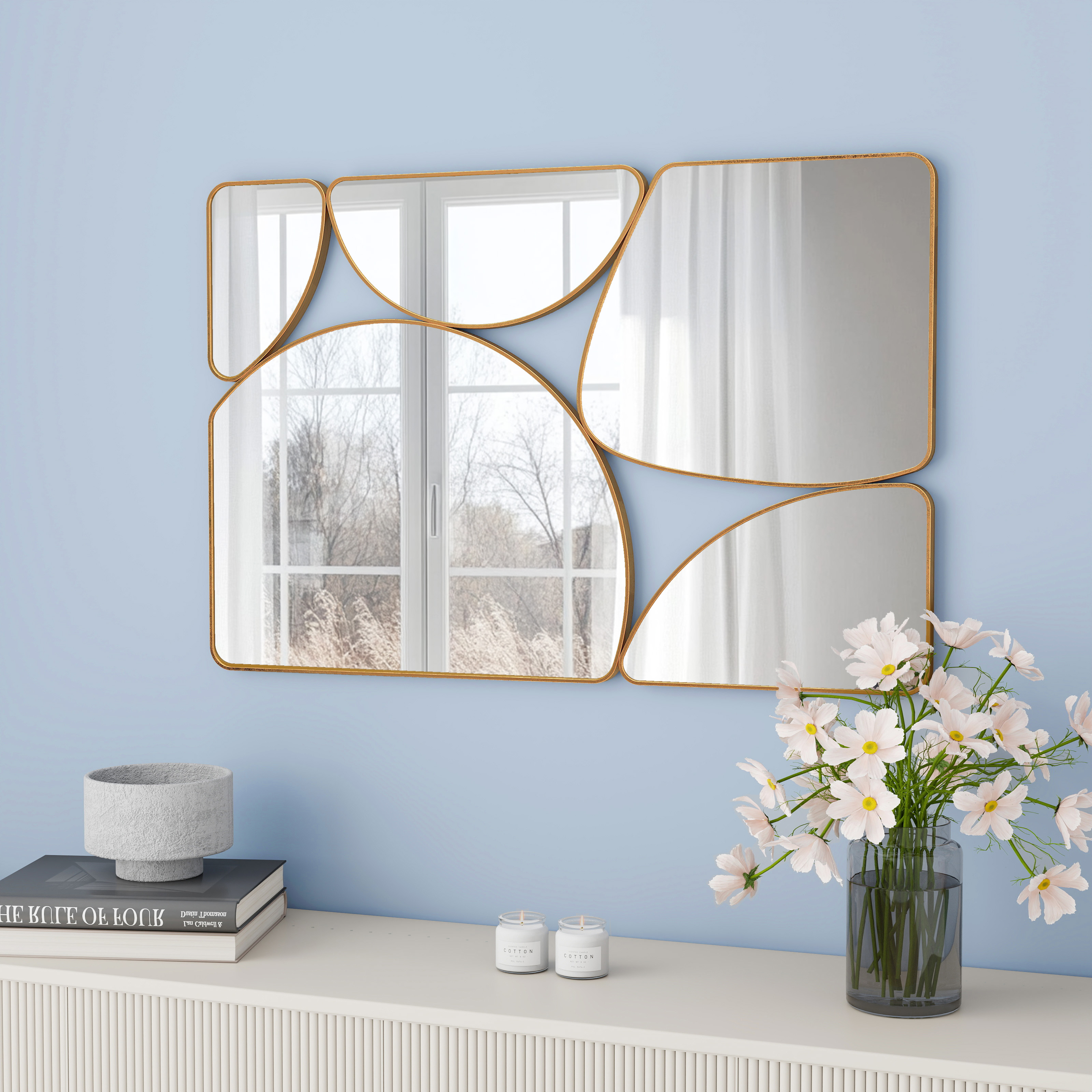 SHYFOY Modern Antique Gold Wall Mirror Metal Frame Accent Mirror