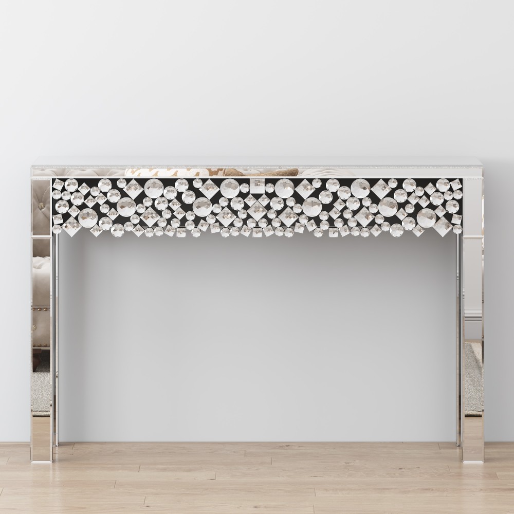 Glam Mirrored Entryway Table Console Table with Crystal Frame