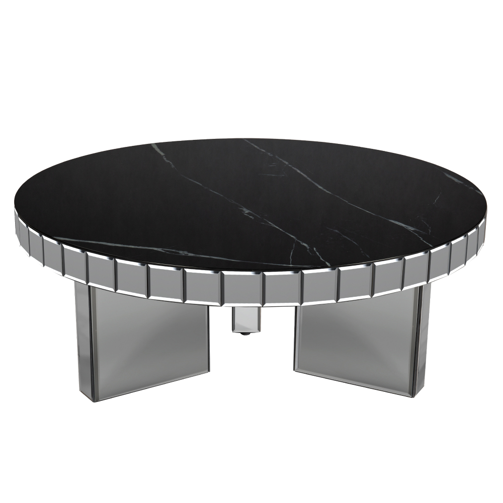 Black Mirrored Coffee Table with Marble Pattern  /SF-CF426