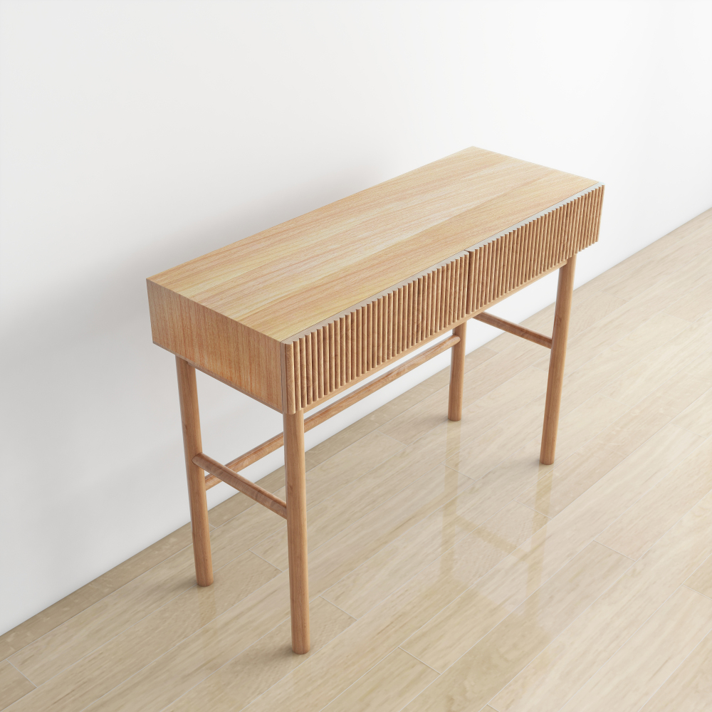 41.7" Console Table for Entryway, Sofa Table with 2 Drawers, Solid Wood Legs, White Oak Finish Hallway Table