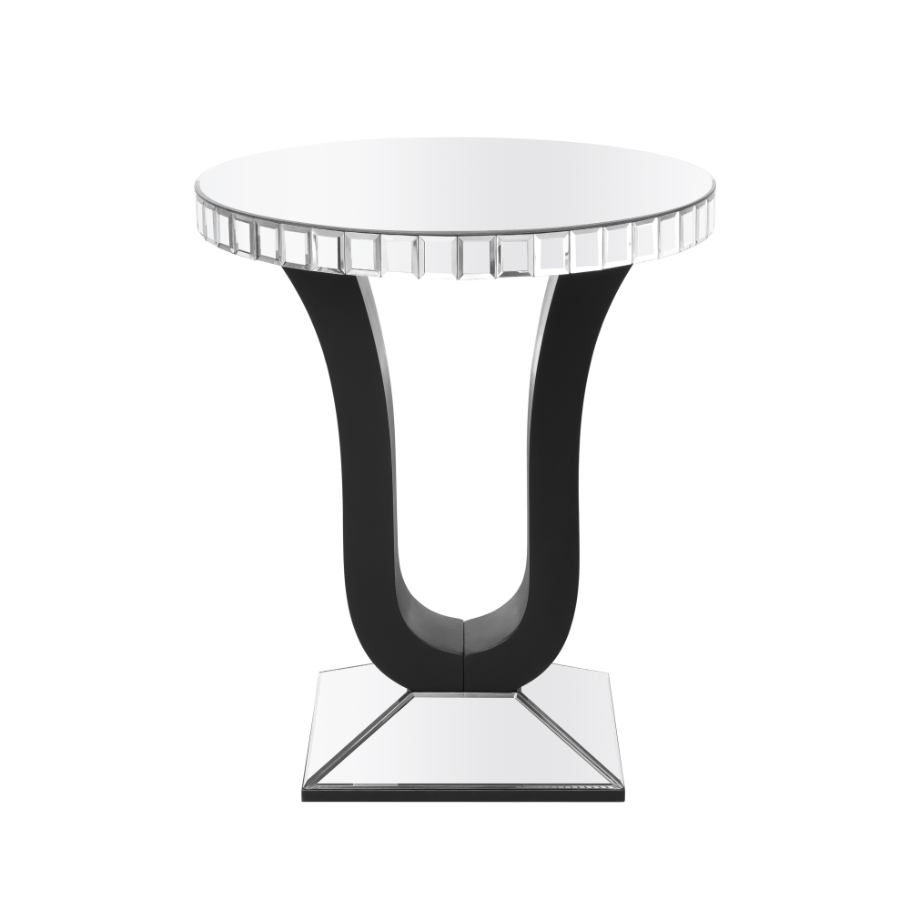SHYFOY Modern Mirrored Side Table with Black Wood Base