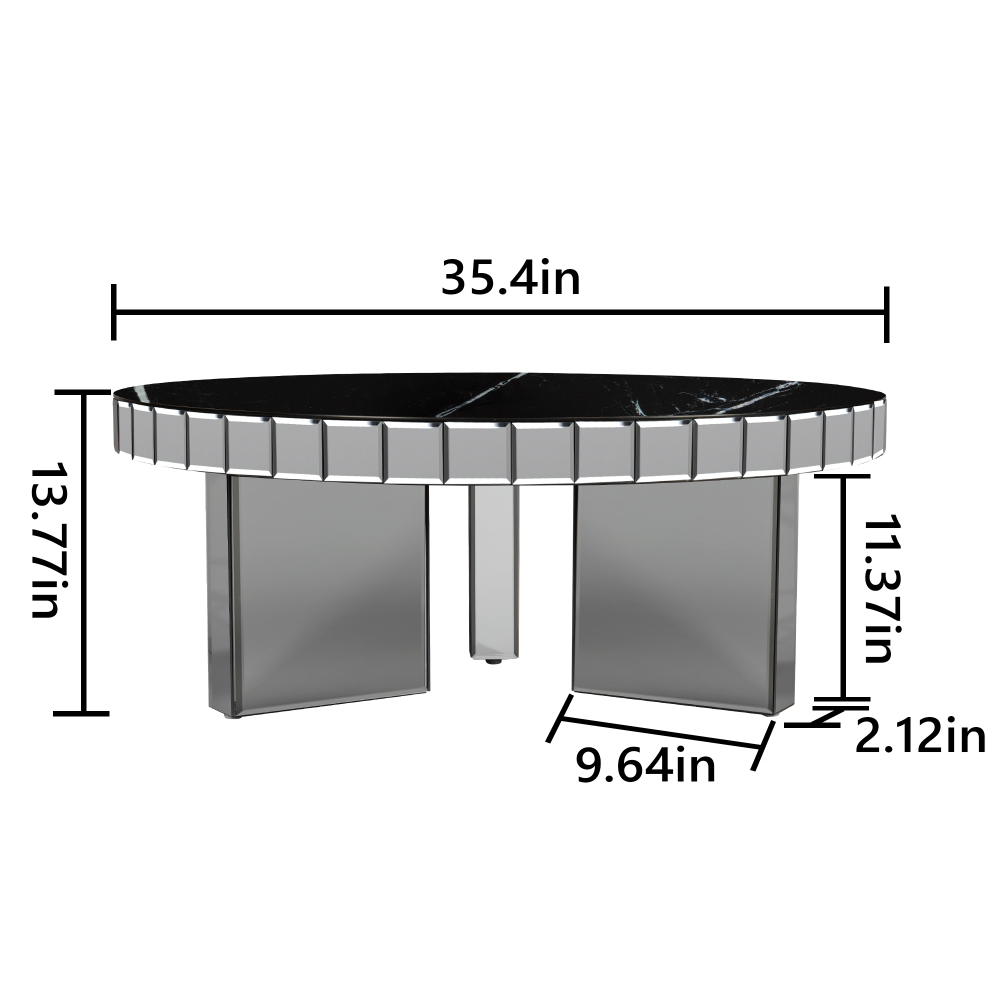 Black Mirrored Coffee Table with Marble Pattern  /SF-CF426