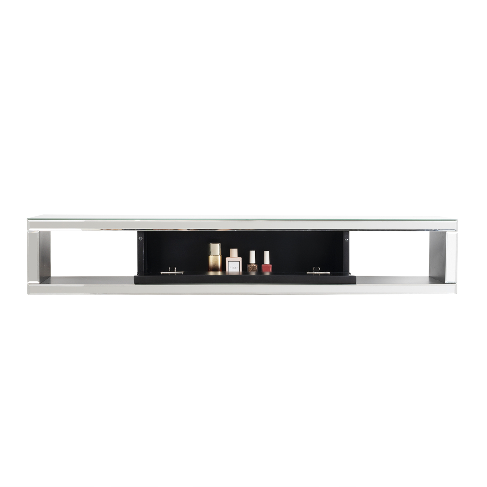 47 1/2" Mirrored Floating TV Shelf Crushed Diamonds Wall Mounted