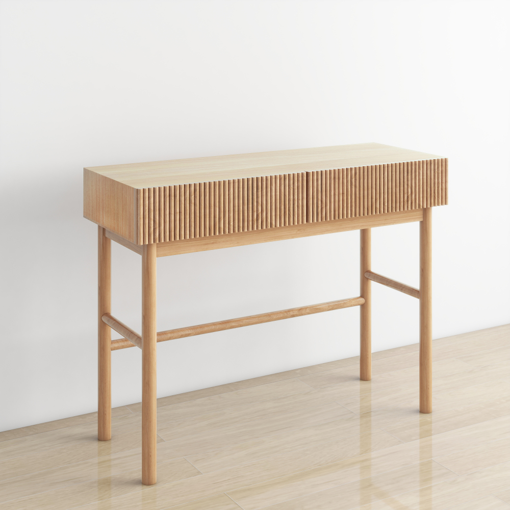 41.7" Console Table for Entryway, Sofa Table with 2 Drawers, Solid Wood Legs, White Oak Finish Hallway Table