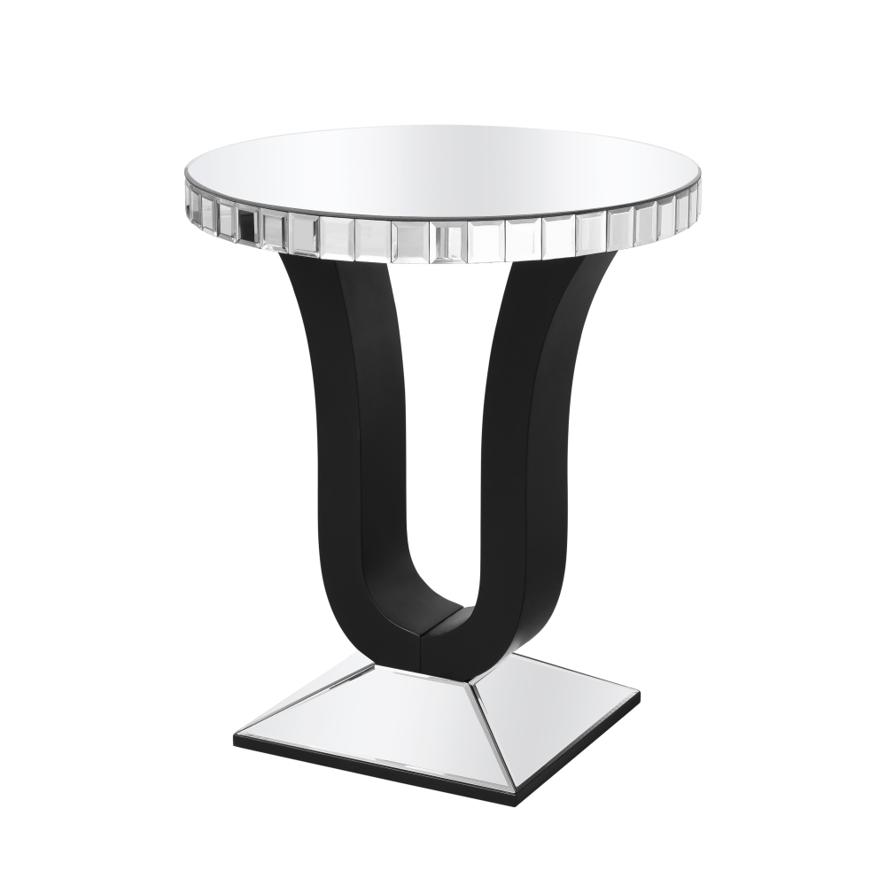 SHYFOY Modern Mirrored Side Table with Black Wood Base