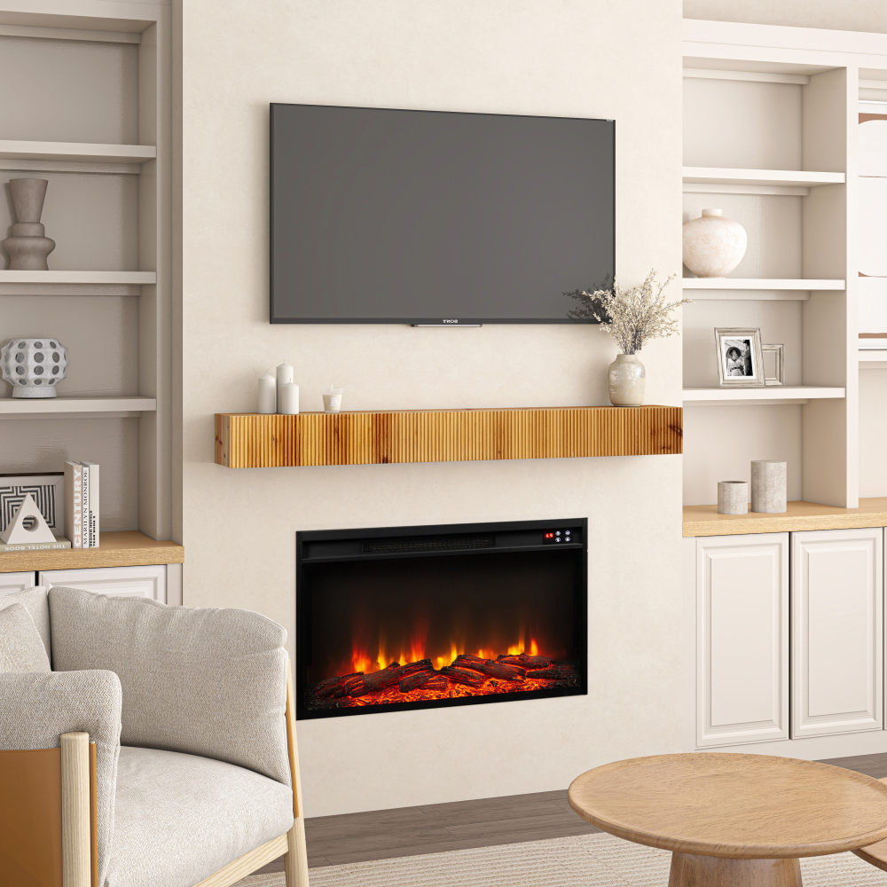 Fireplace Mantel, 60" Wood Fluted Floating Mantel Shelf for Over Fireplace or Under TV