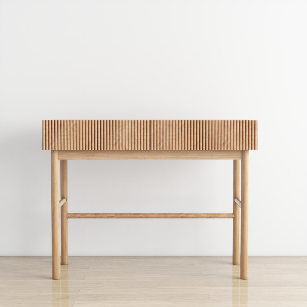 41.7" Console Table for Entryway, Sofa Table with 2 Drawers, Solid Wood Legs, White Oak Finish Hallway Table