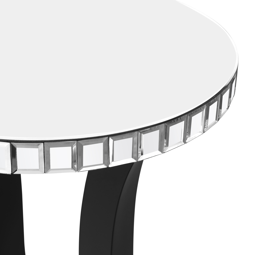 SHYFOY Modern Mirrored Side Table with Black Wood Base