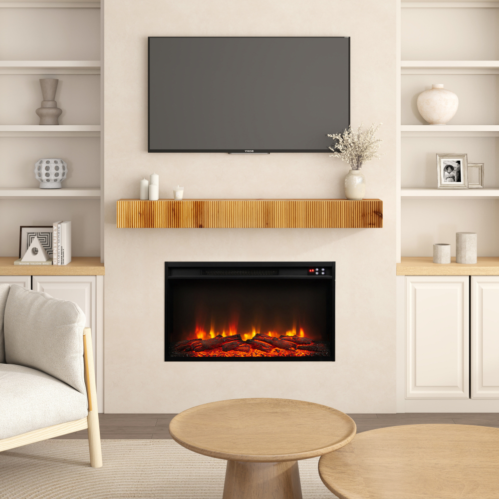 Fireplace Mantel, 60" Wood Fluted Floating Mantel Shelf for Over Fireplace or Under TV