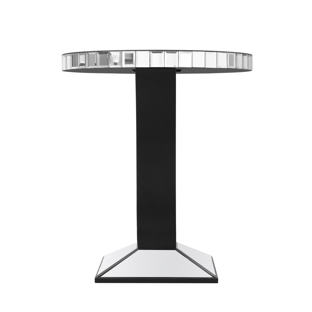 SHYFOY Modern Mirrored Side Table with Black Wood Base