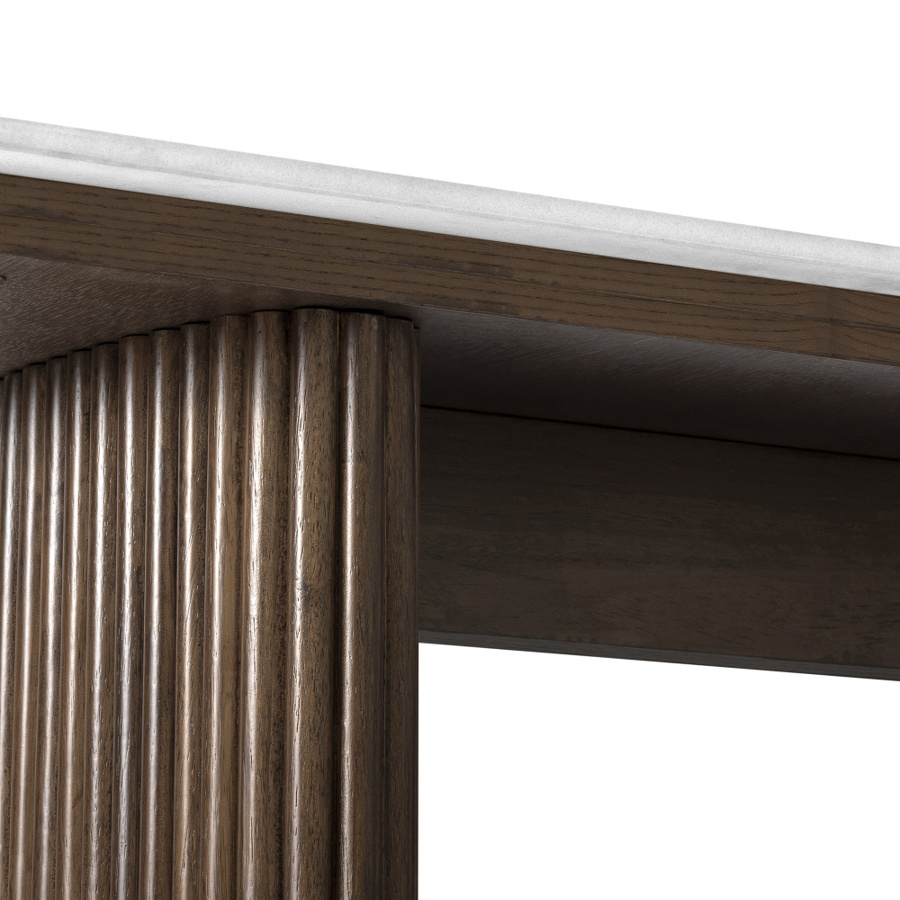 47.24" Walnut Console Table with Sintered Stone Top, Fluted Solid Wood Base Sofa Table