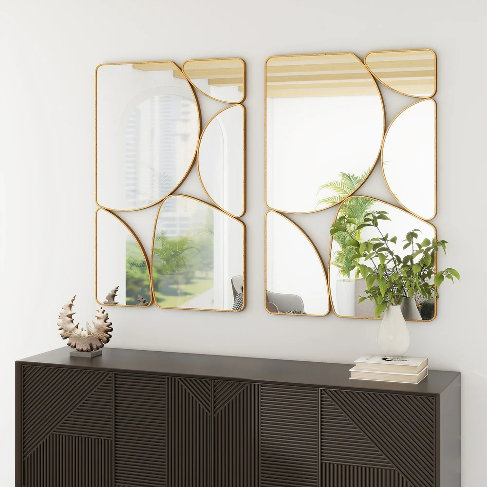 Antique Gold Mirror Wall Decorative, 35.4x23.6 Oblong Odd Mirrors Accent Abstract Mirror for Living Room