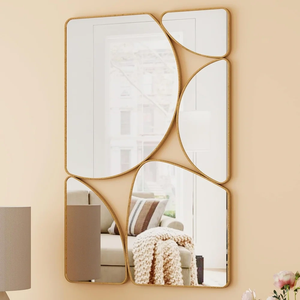 Antique Gold Mirror Wall Decorative, 35.4x23.6 Oblong Odd Mirrors Accent Abstract Mirror for Living Room