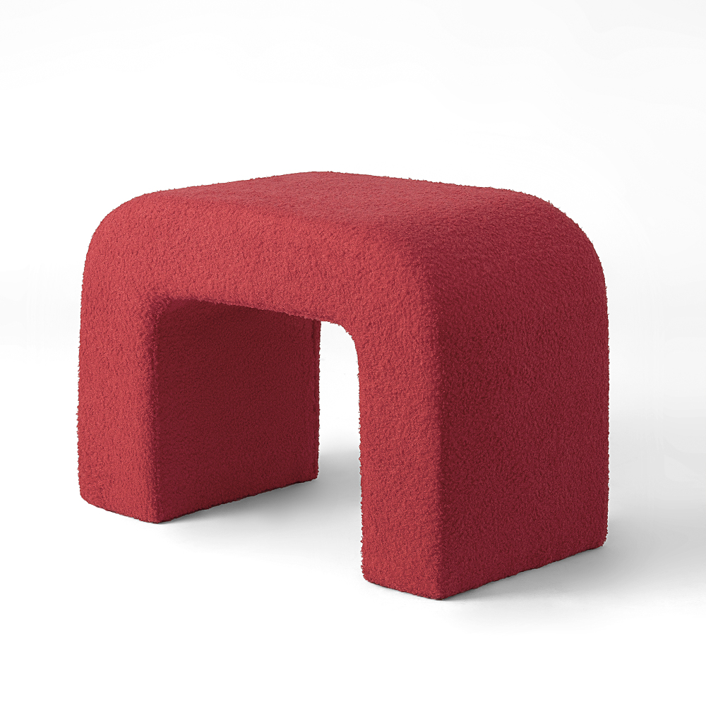 Red 25.6'' Upholstered Foot Stool Modern Pouf Ottoman