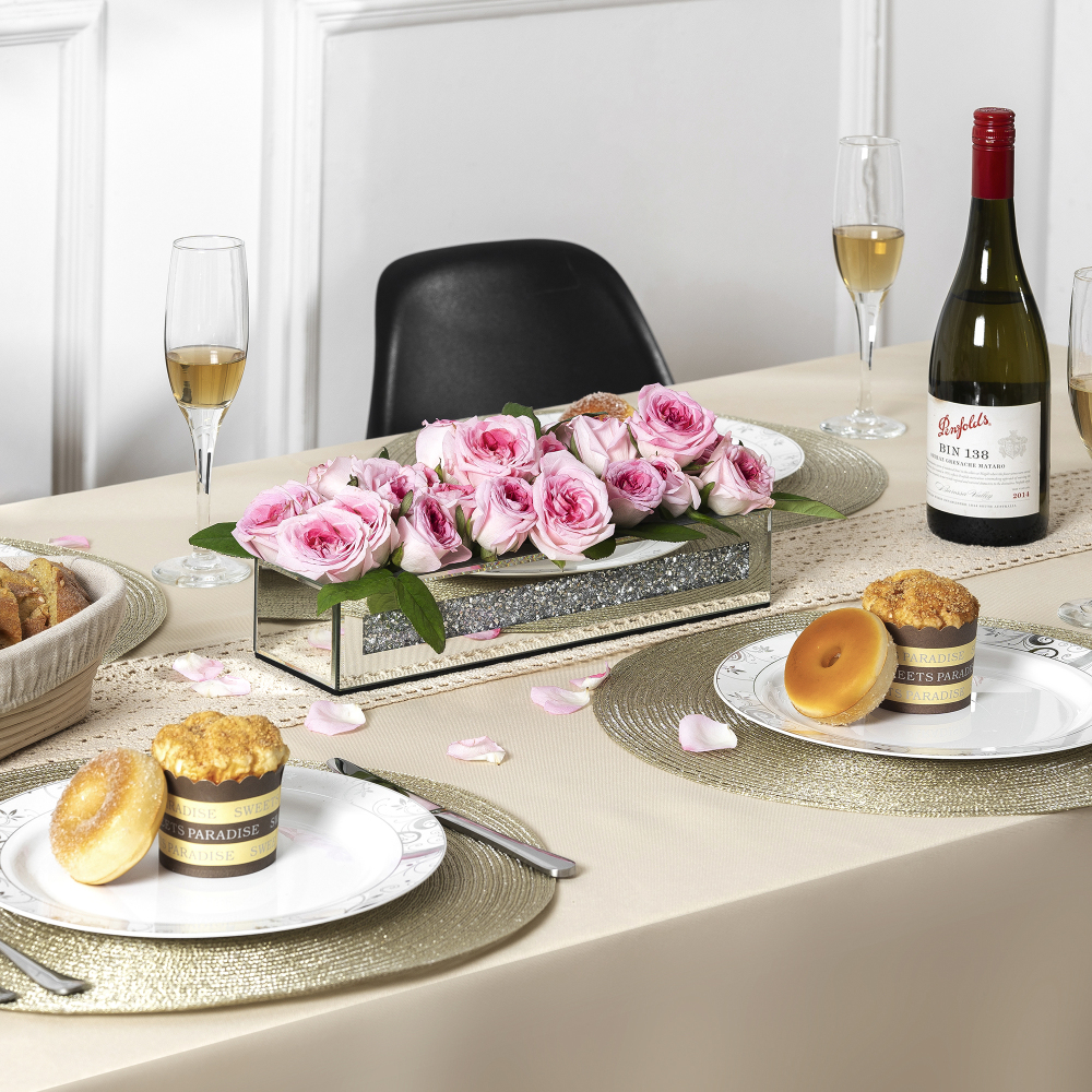 Flower Vase Rectangular Crushed Diamond Mirrored Vases for Centerpiece, Luxury Flower Arrangement