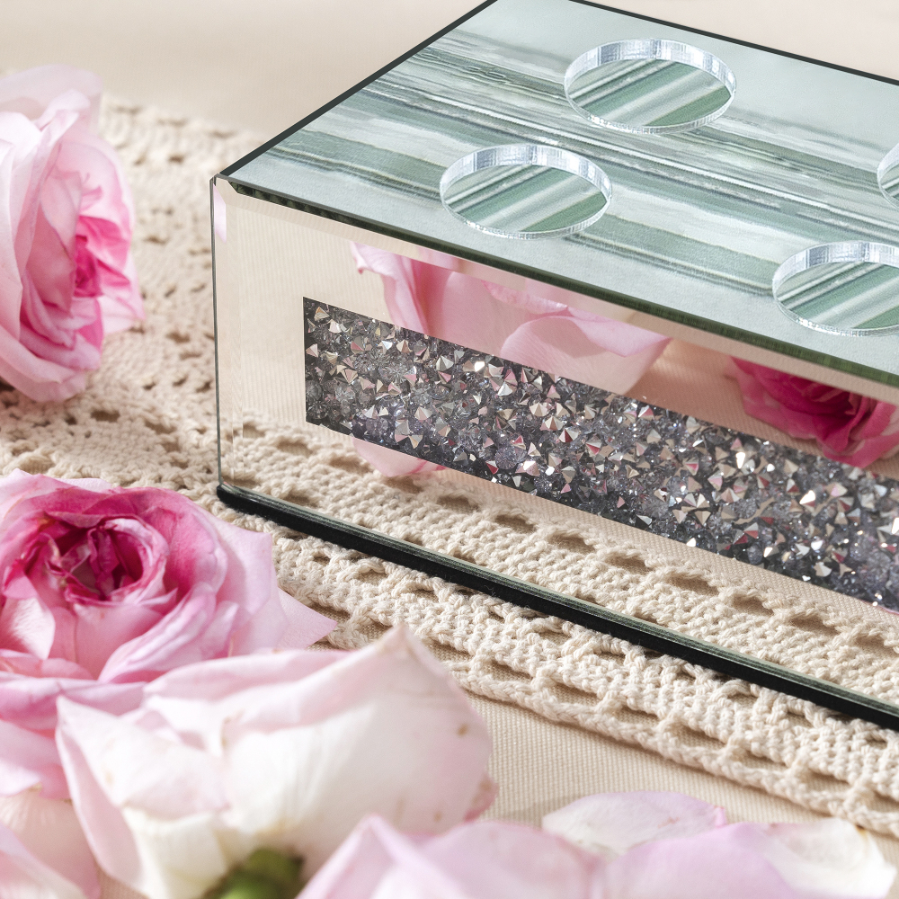 Flower Vase Rectangular Crushed Diamond Mirrored Vases for Centerpiece, Luxury Flower Arrangement