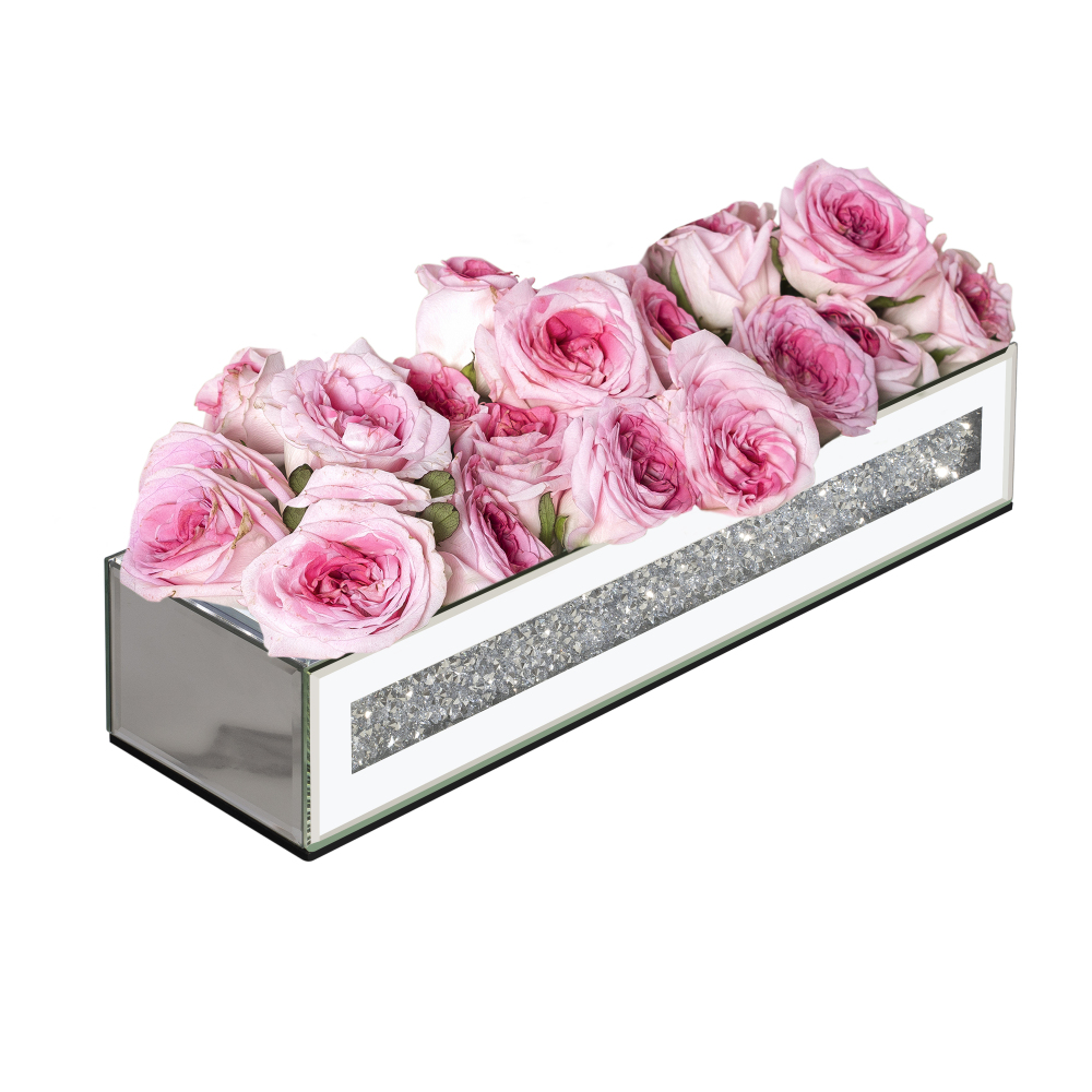 Flower Vase Rectangular Crushed Diamond Mirrored Vases for Centerpiece, Luxury Flower Arrangement