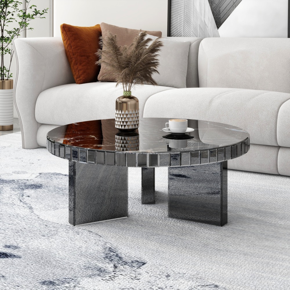 Black Mirrored Coffee Table with Marble Pattern  /SF-CF426