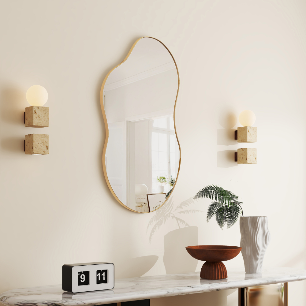 Antique Silver Asymmetrical Wavy Antique Accent Wall Mirror