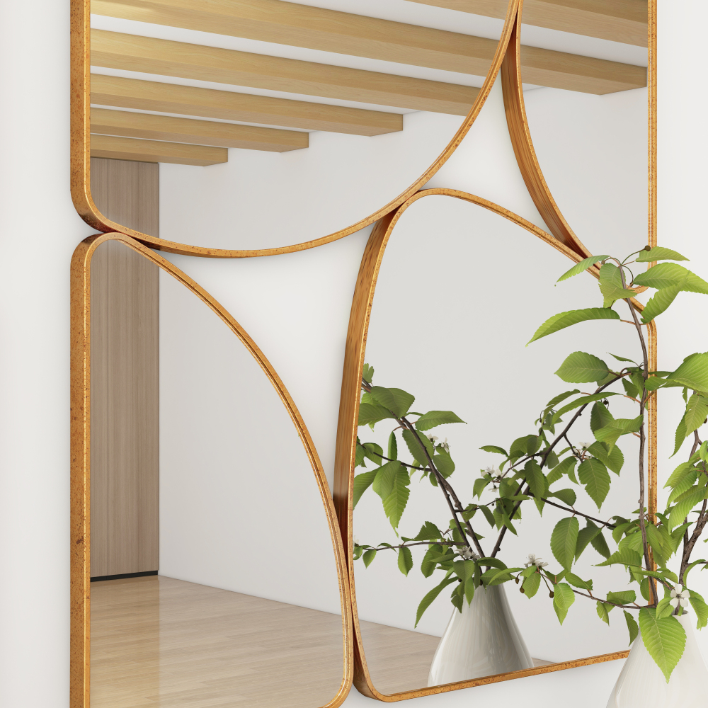 Antique Gold Mirror Wall Decorative, 35.4x23.6 Oblong Odd Mirrors Accent Abstract Mirror for Living Room
