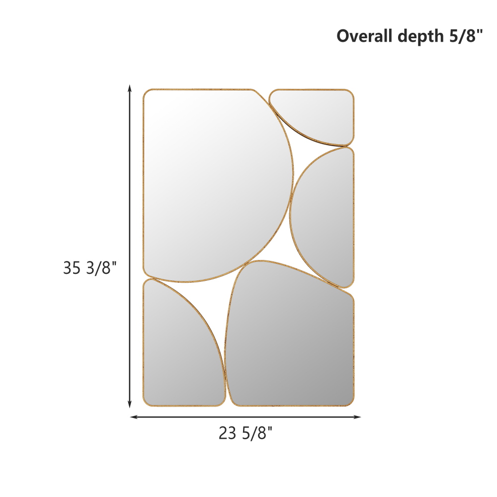 Antique Gold Mirror Wall Decorative, 35.4x23.6 Oblong Odd Mirrors Accent Abstract Mirror for Living Room