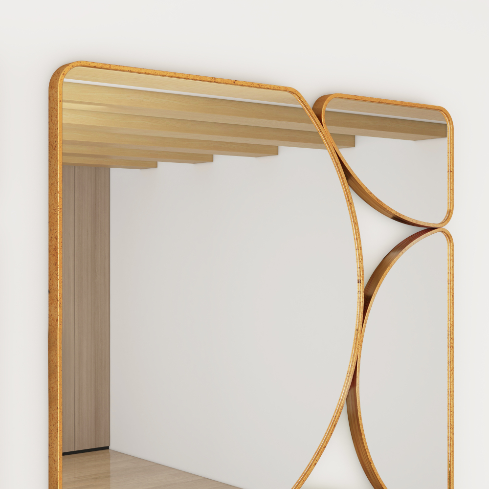 Antique Gold Mirror Wall Decorative, 35.4x23.6 Oblong Odd Mirrors Accent Abstract Mirror for Living Room