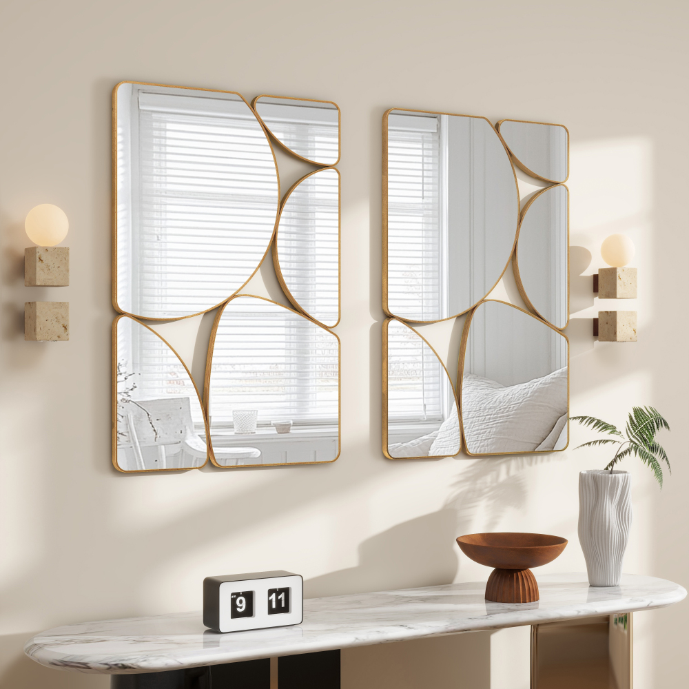 Antique Gold Mirror Wall Decorative, 35.4x23.6 Oblong Odd Mirrors Accent Abstract Mirror for Living Room