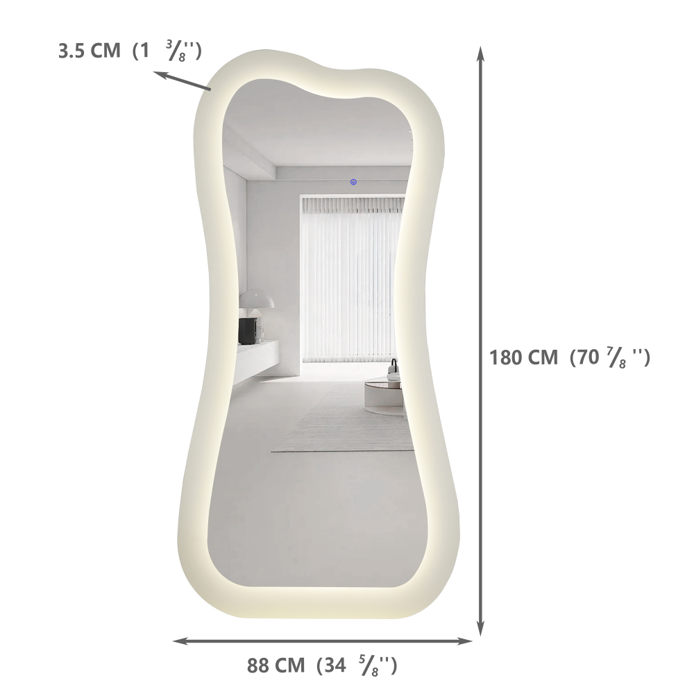 Modern Creative White Wood Floor Mirror with LED Home Furniture Livingroom Bedroom Decorative Art Makeup Dressing Mirror